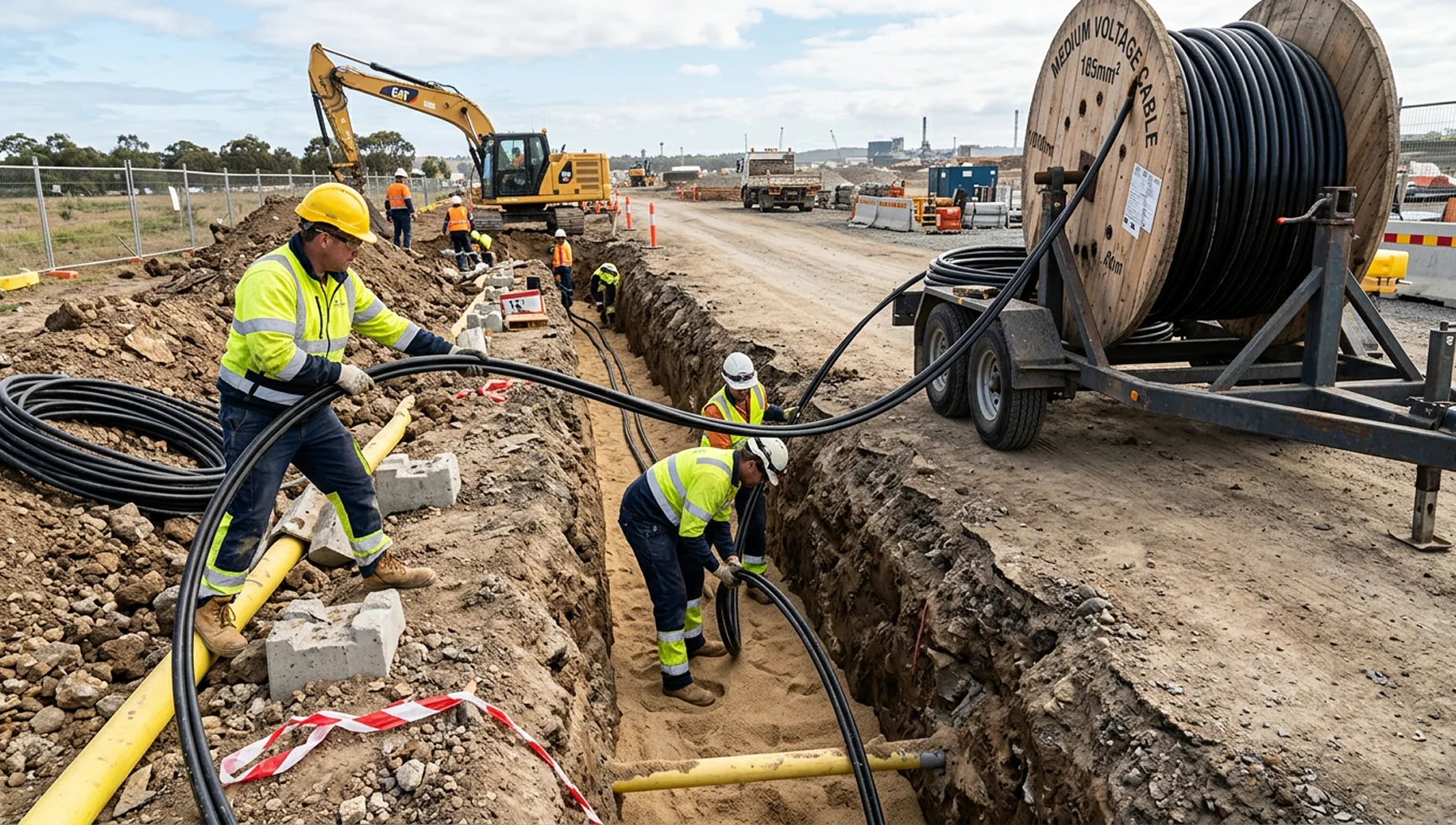 Electrical cable installation at a construction site