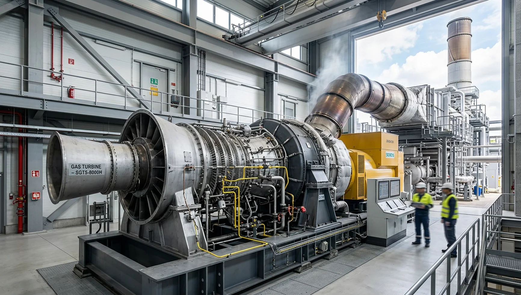 Industrial gas turbine generator in a power plant