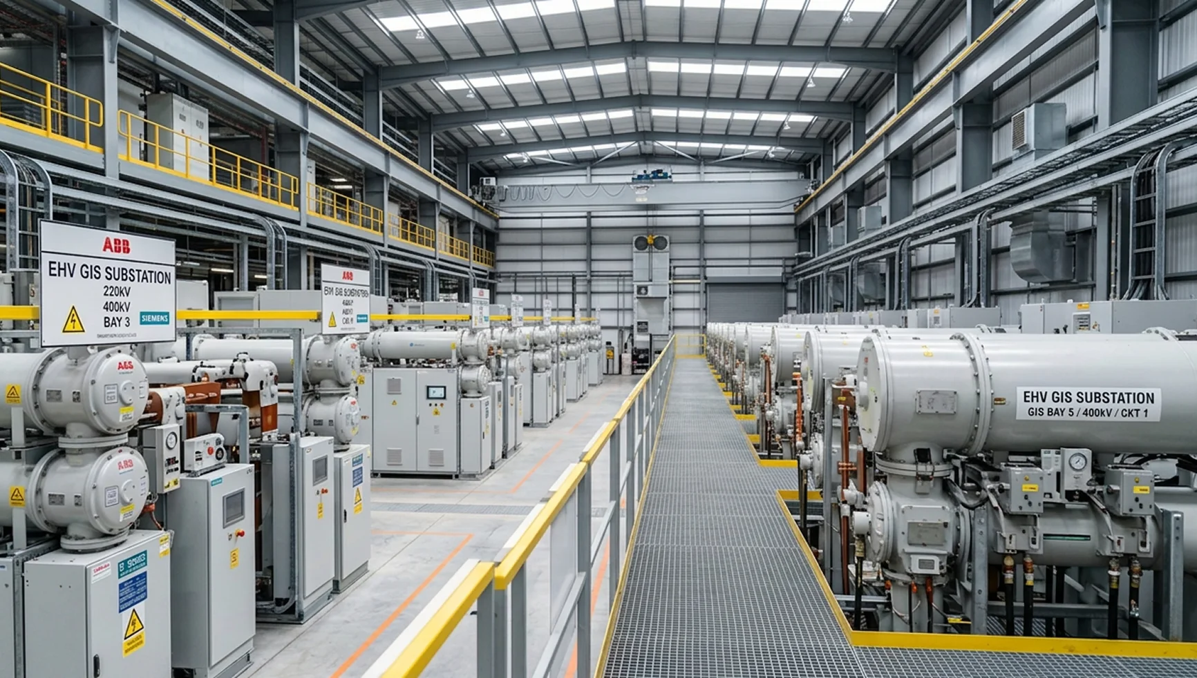 Gas-insulated switchgear substation inside an industrial facility