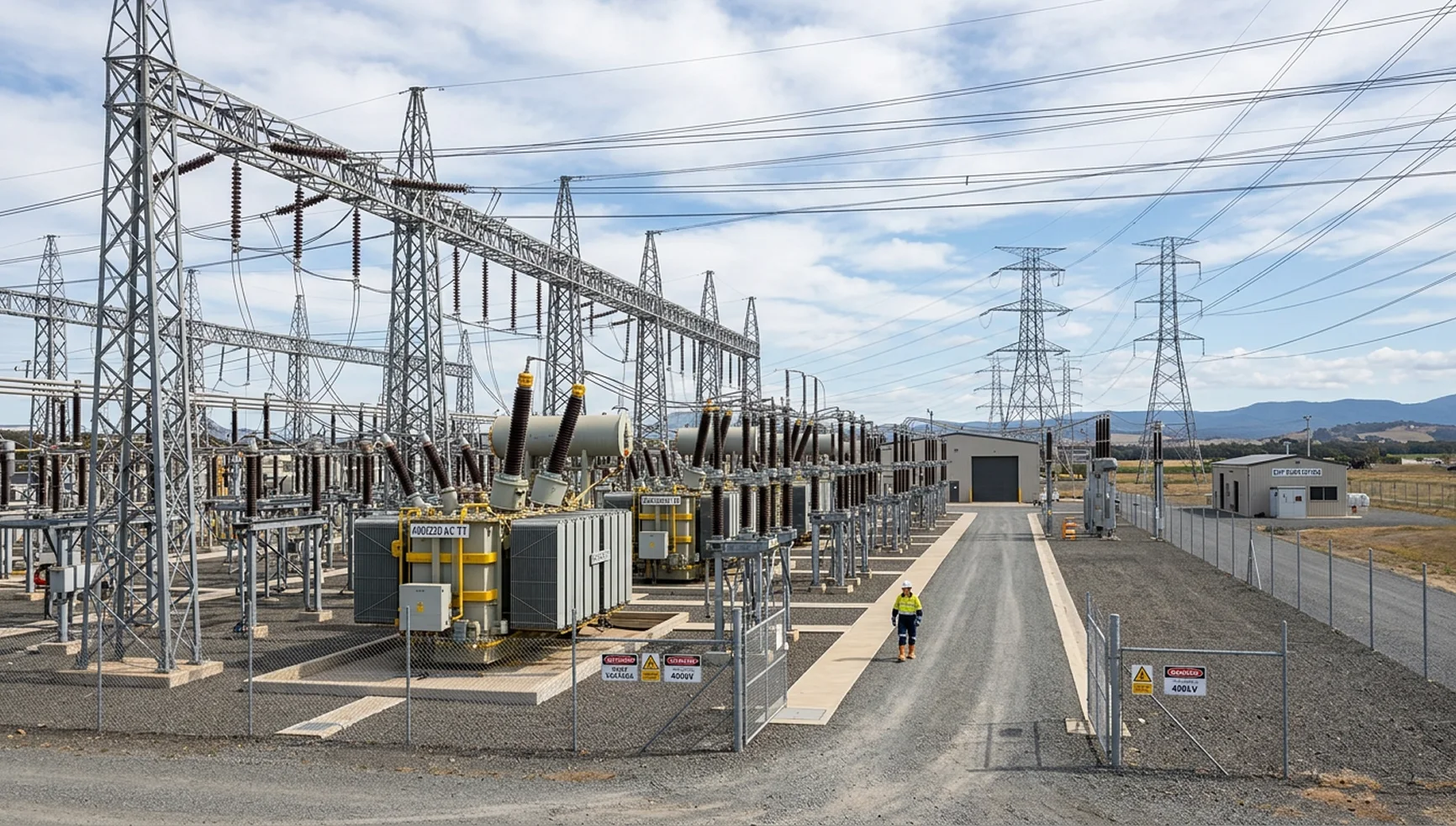 High-voltage grid substation and transmission lines